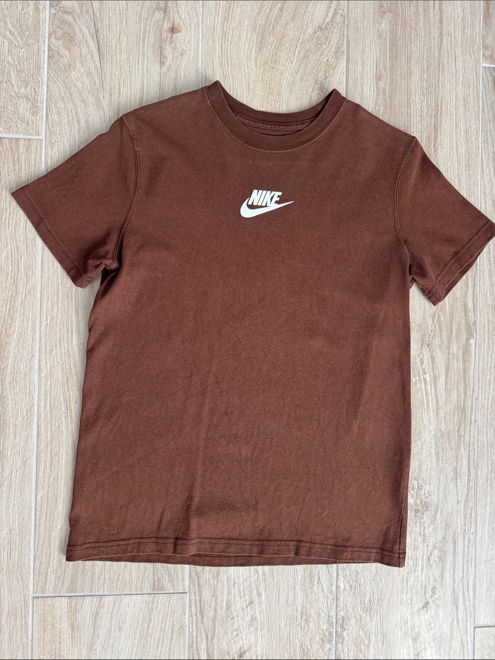 Nike Kids Brown Short-Sleeve Logo Tee with White Swoosh